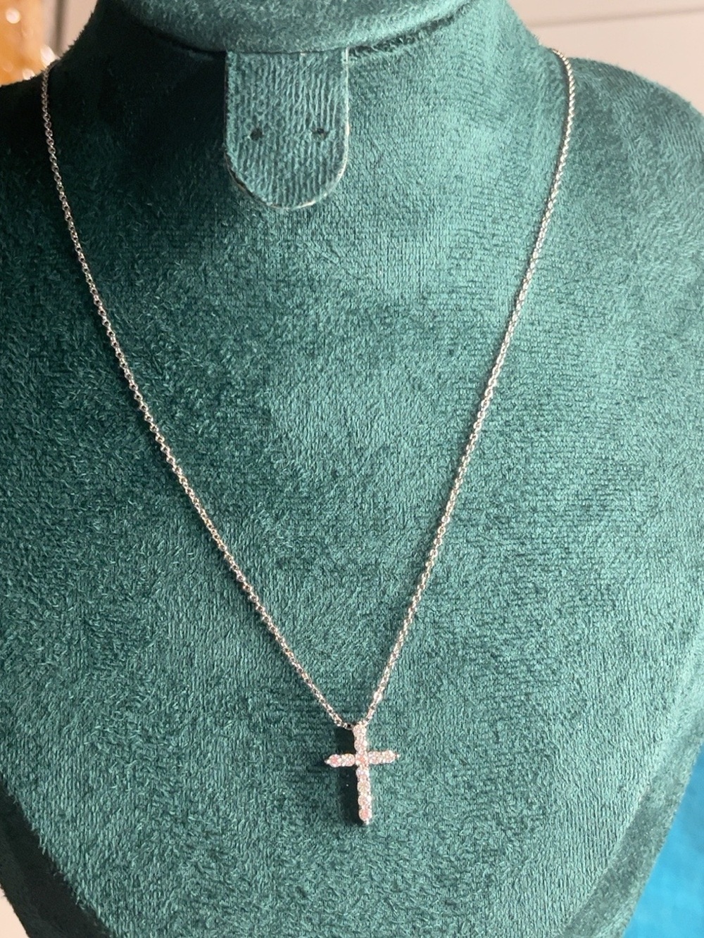 DTP 0.39 CT D Color Moissanite Cross Necklace, Rhodium Plated, 18–20”